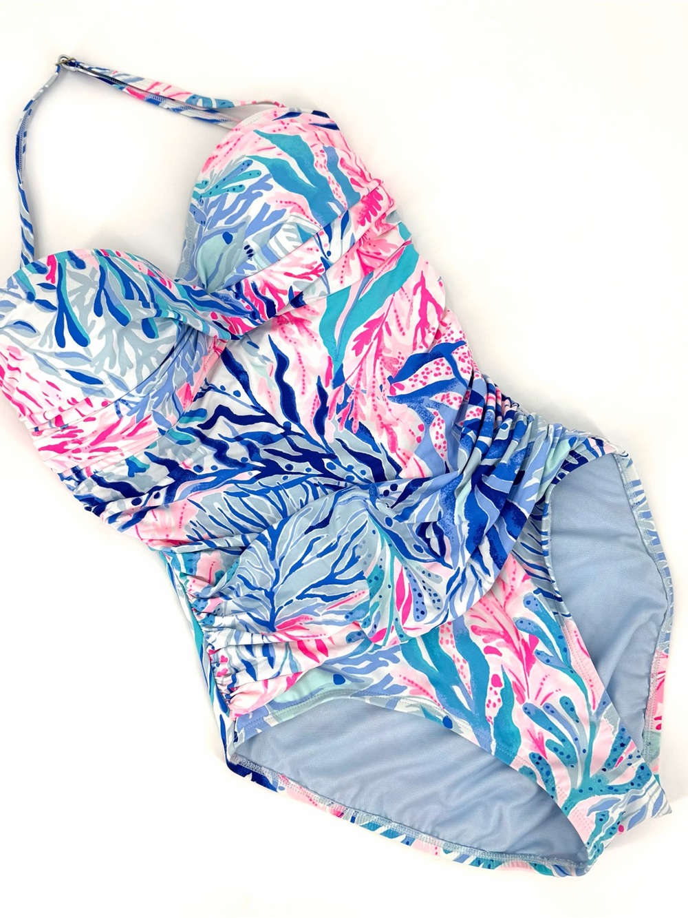 Lilly Pulitzer Flamenco One Piece Swimming Suit Crew Blue Kaleidoscope Pink 6